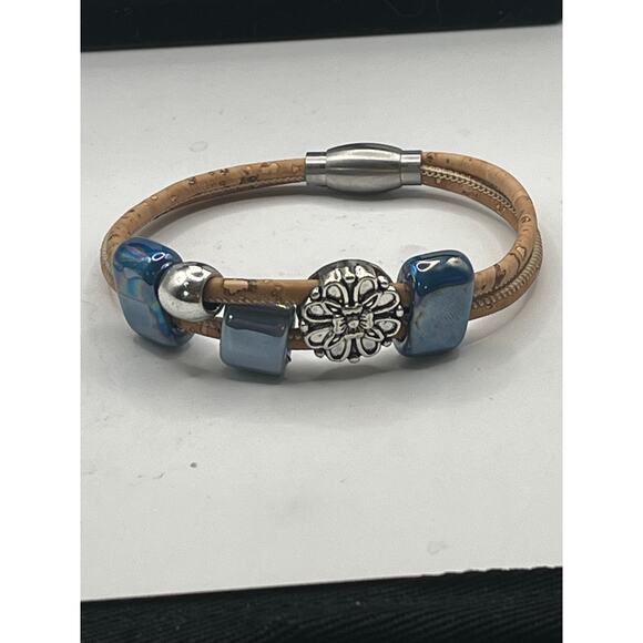 Portuguese Natural Cork with Blue Ceramics Bracelet - Picture 2 of 3